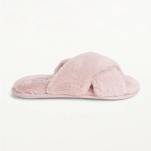 NWT Splendid Pink Faux Fur Fuzzy Slippers, Size M/L
